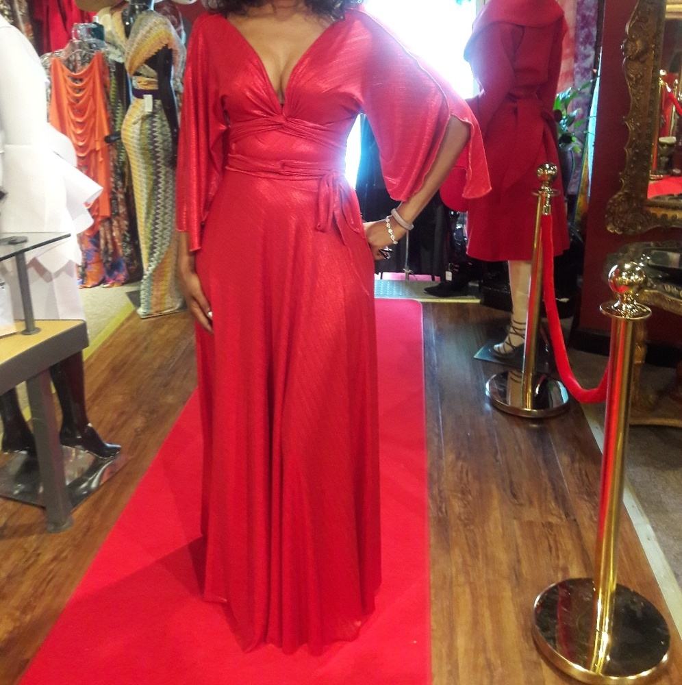 Red Wrap Dress with Short 3/4 Sleeves